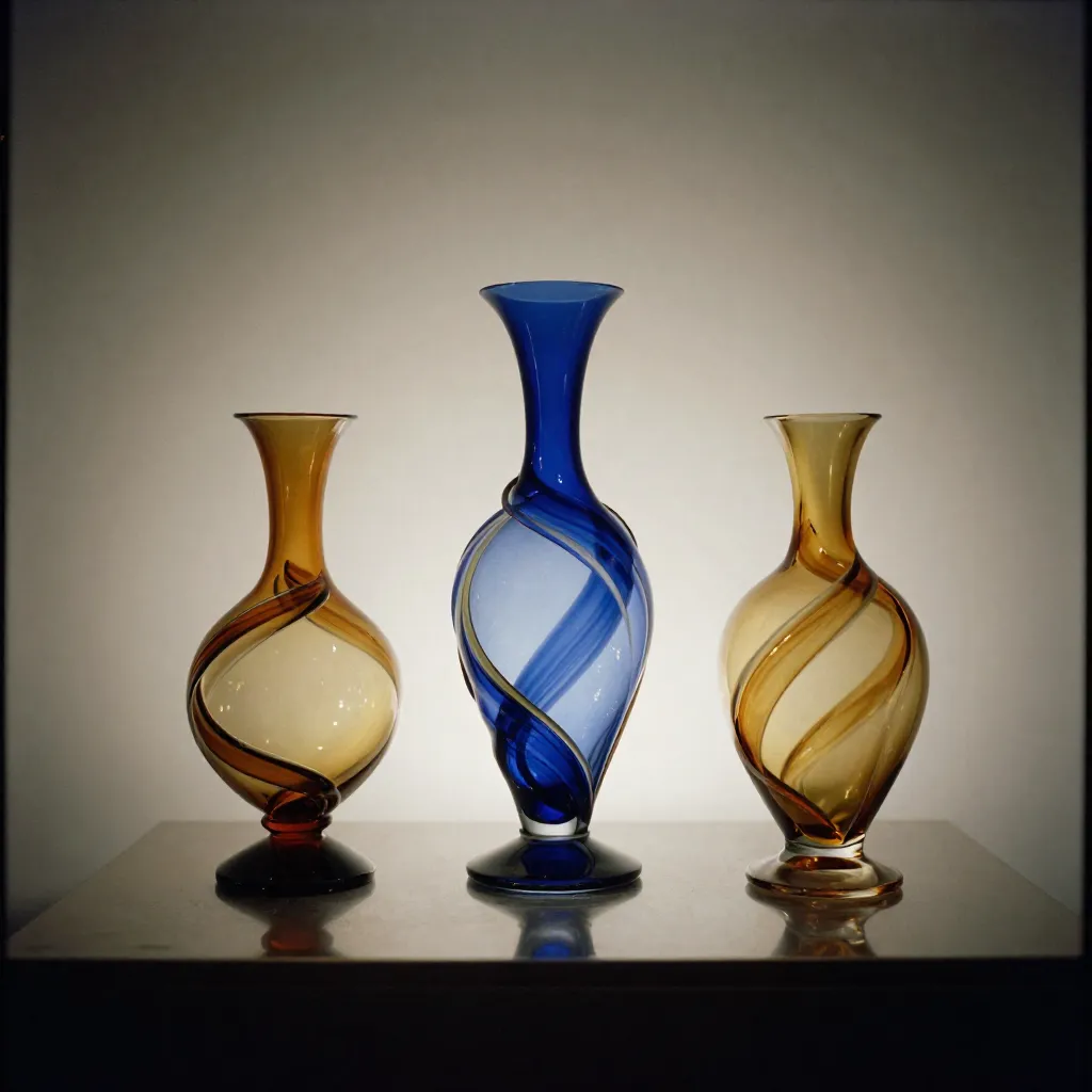 Färgglada glasobjekt i studio